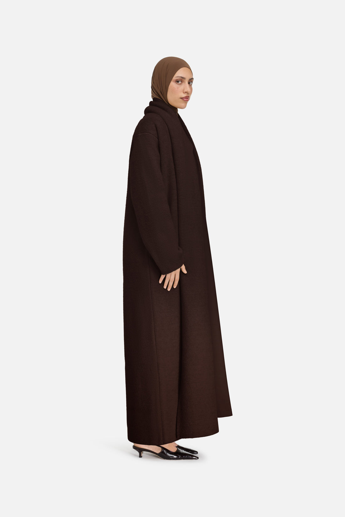 Abaya aus gebürstetem Trikot | Dunkelbraun