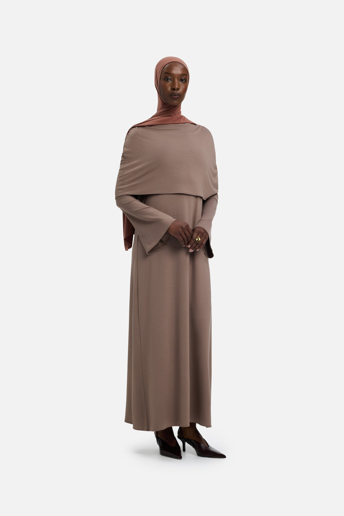 Kleid mit Capelet | Taupe-Rosa
