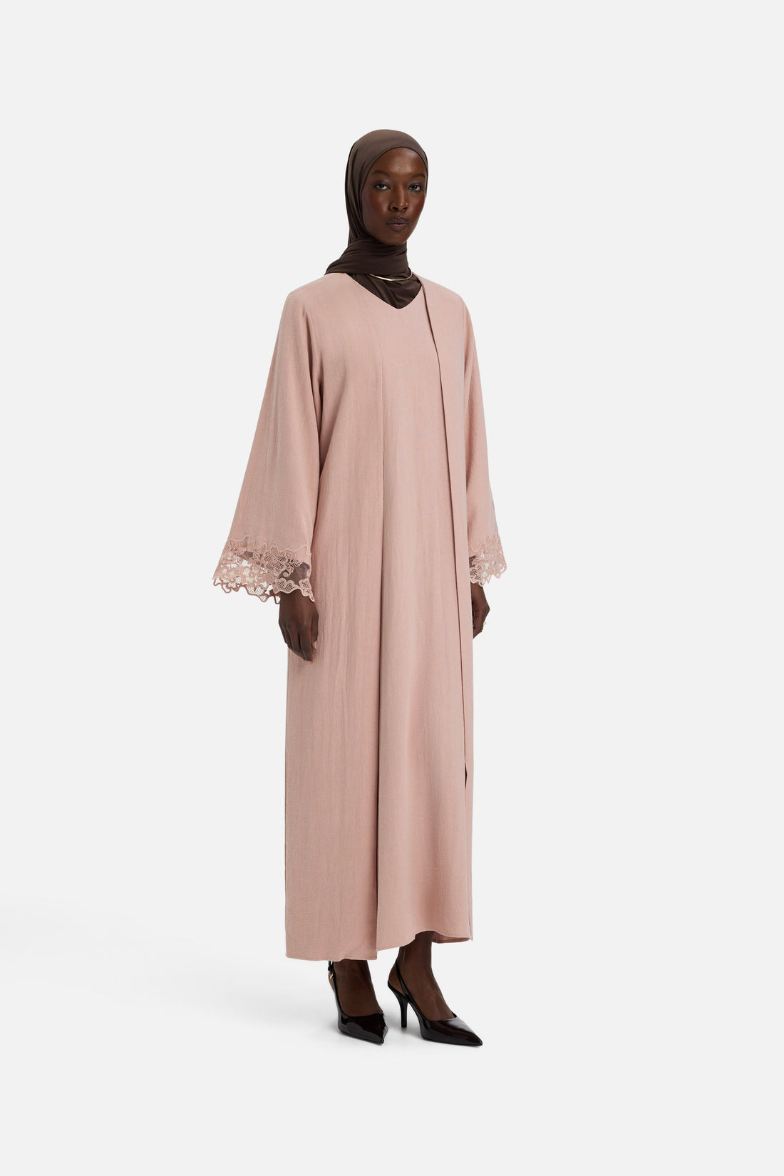 Abaya mit Spitzenbesatz | Deep Rose