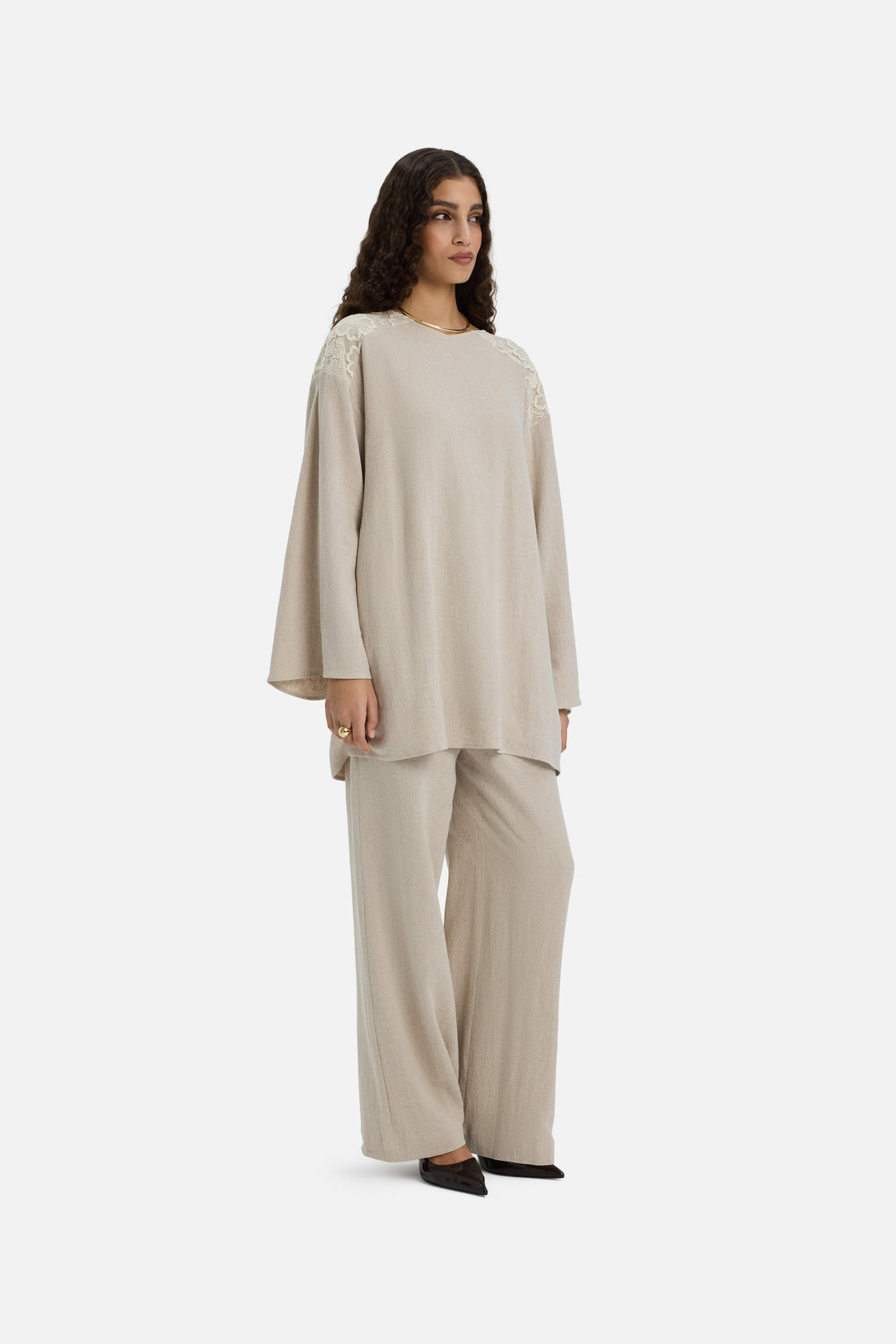 Spitzenbesatz Top | Grey Sand