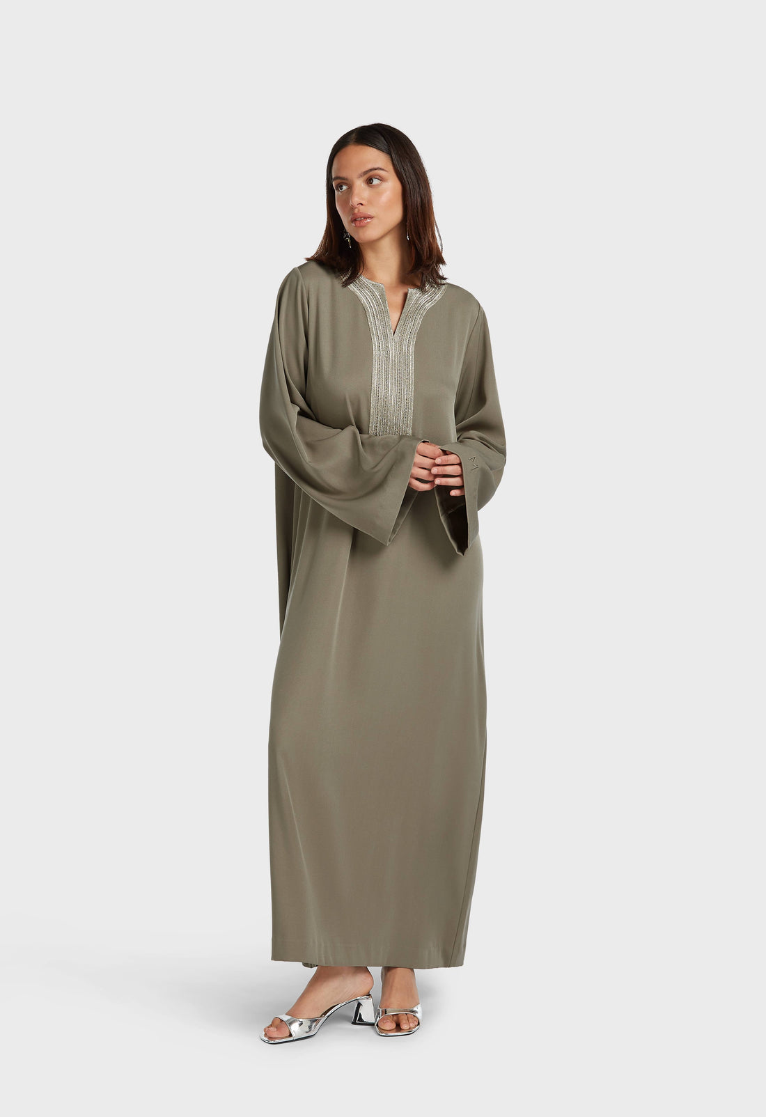 Besticktes Lurex-Kaftankleid | Wüstenbraun