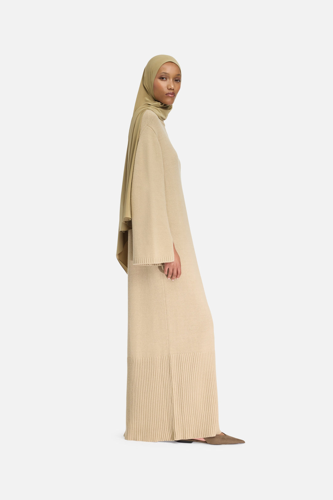 Geripptes Strickkleid | Khaki