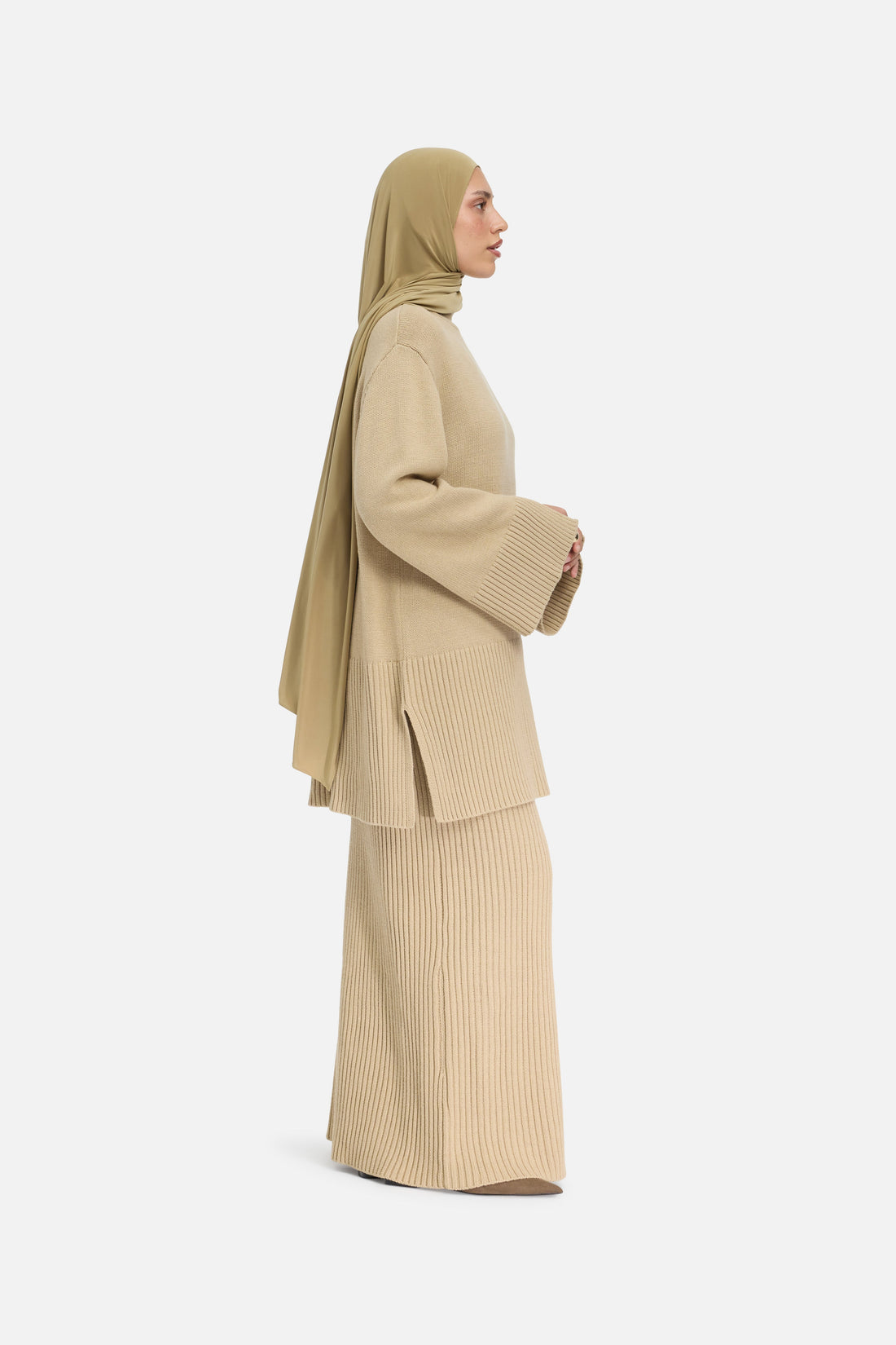 Gerippter Strickrock | Khaki