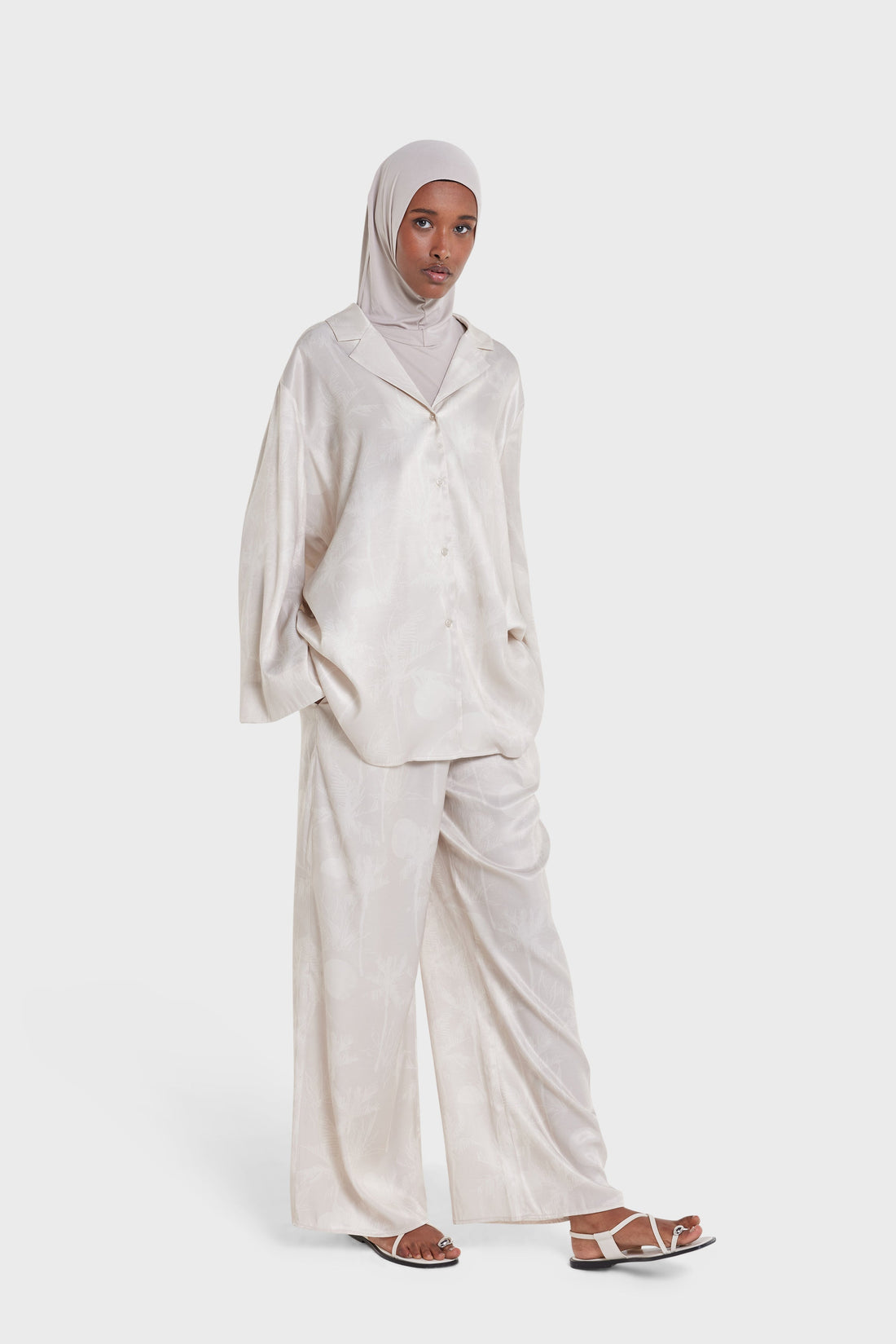 Bedruckte Hose | Palm Print Moon Grey