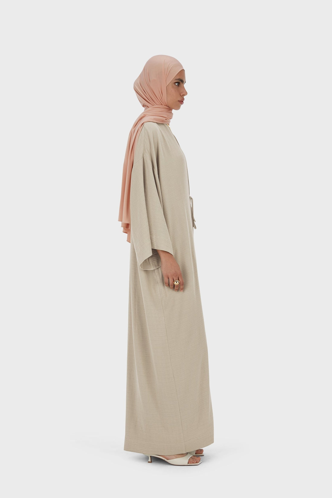 Sommer-Streifen-Abaya | Moosgrau