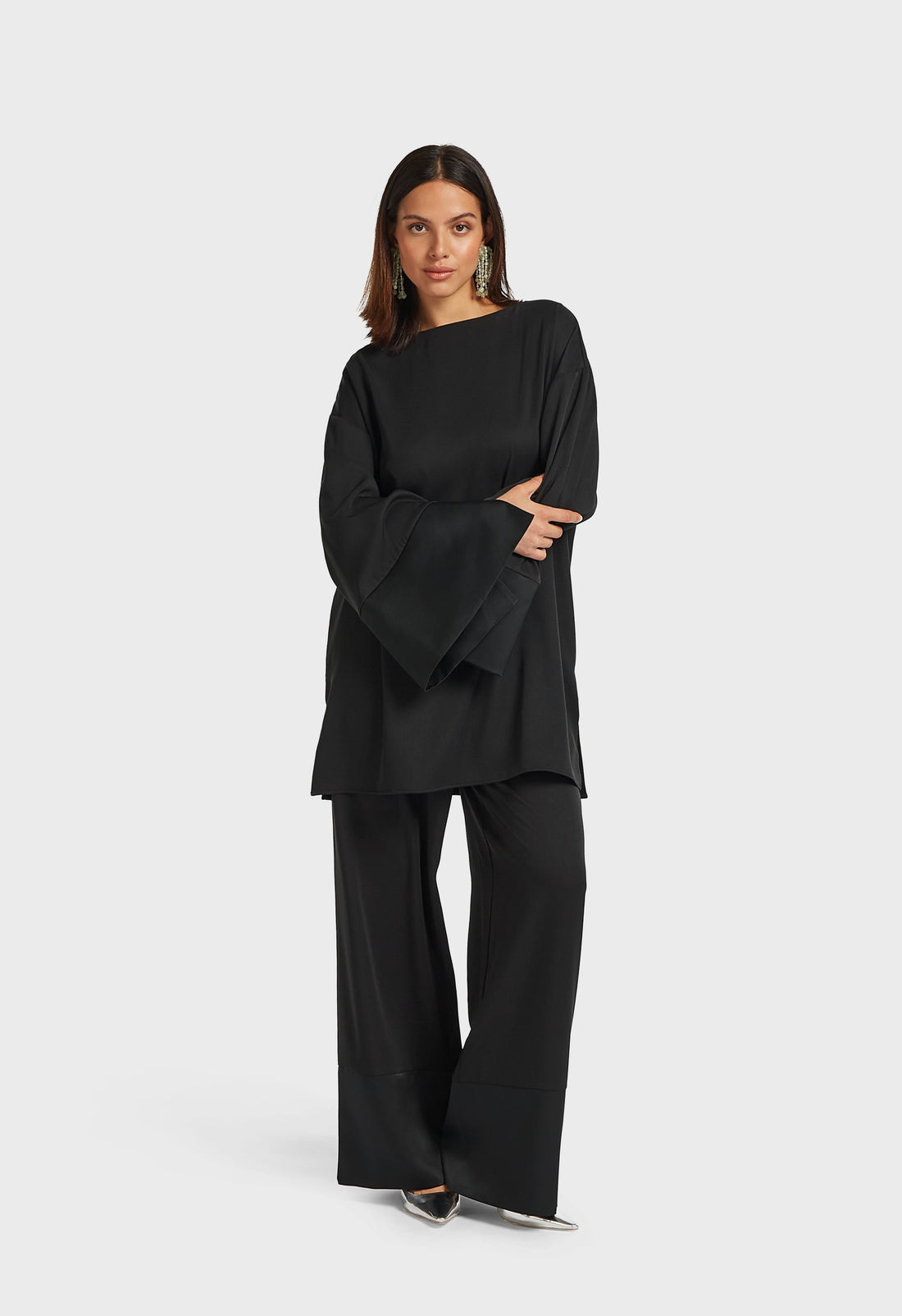 Satinbesatzhose | Schwarz