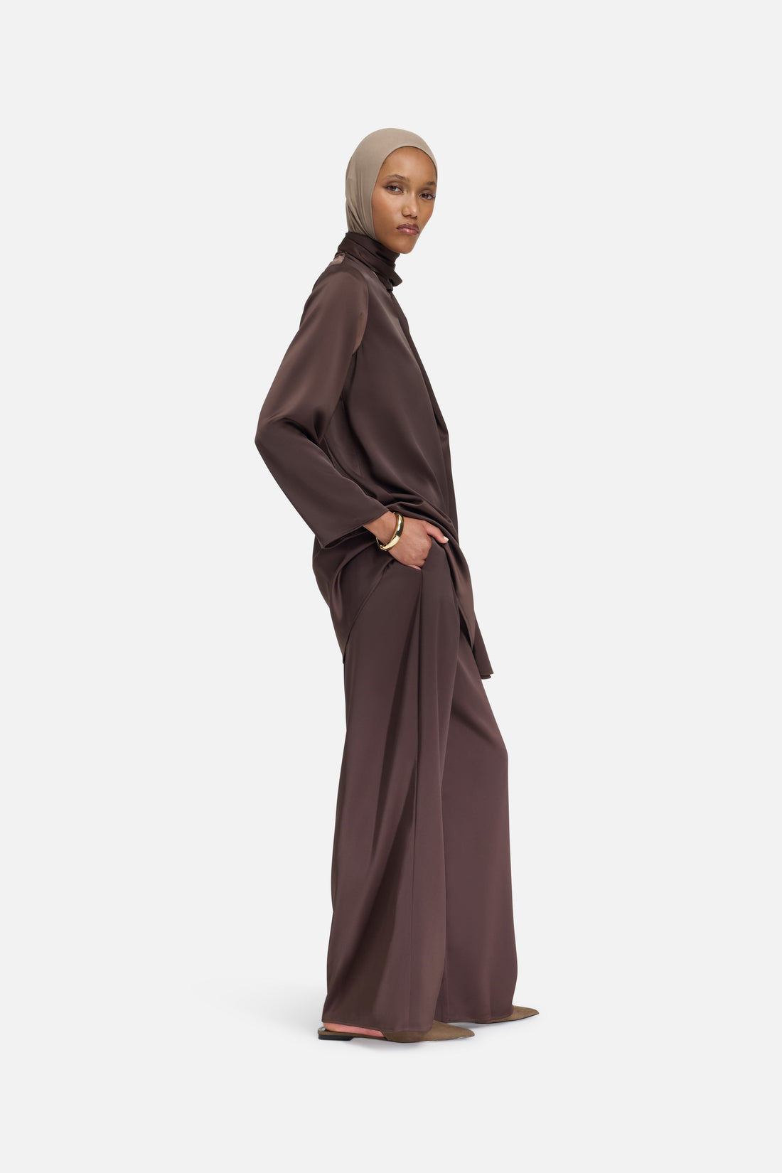 Satin Plisseehose | Dunkelbraun