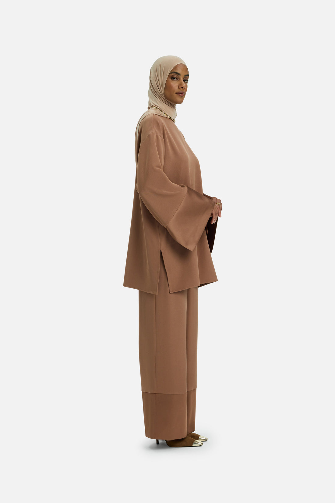 Satinbesatz-Hose | Sanftes Bordeaux