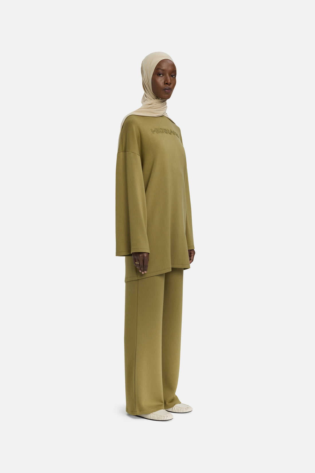 Weite Hose aus Viskose | Olive