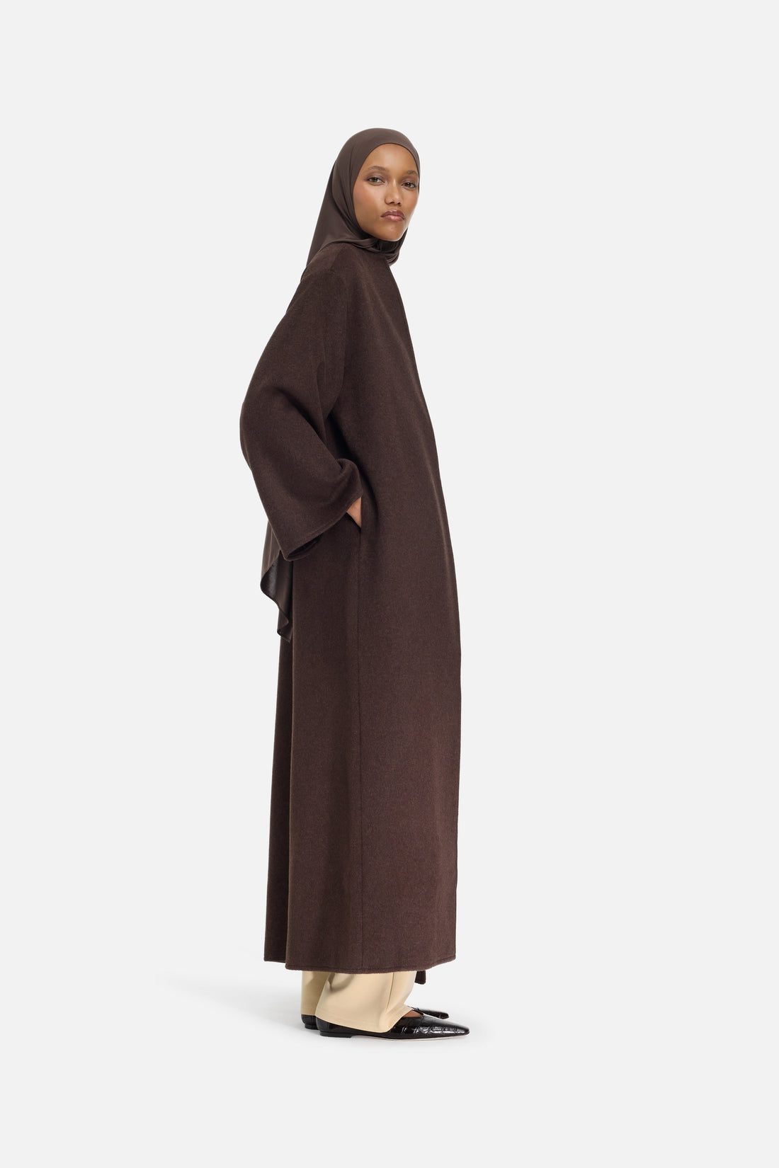 Abaya aus Wollmischung | Dunkelbraun